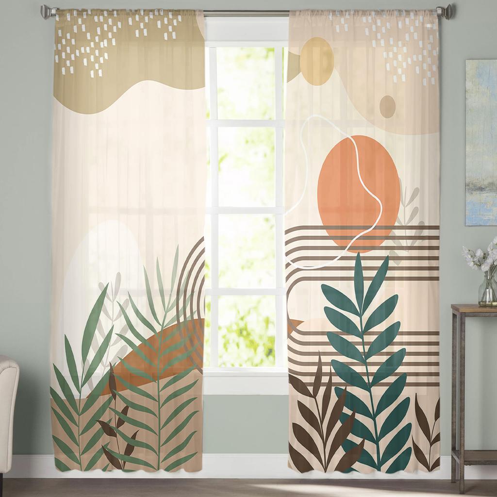 Bohemian Abstract Wind Leaf Plants Bedroom Curtains Tulle Sheer Curtain Living Room Home Decor Voile Drapes