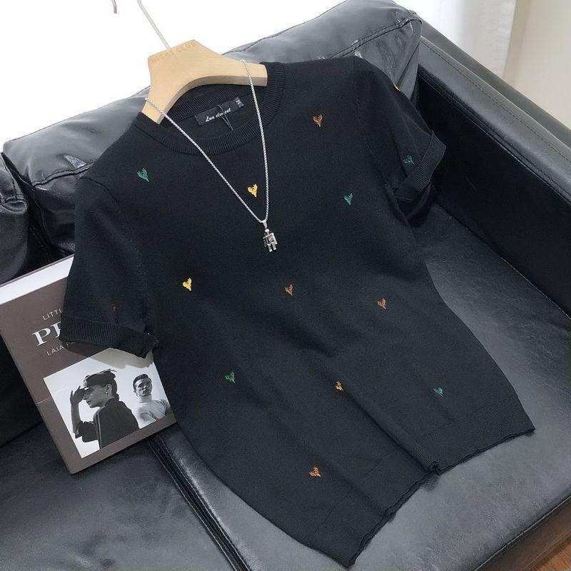 

2025 Men s Autumn/Winter Embroidered Knit Half Sleeve Trendy Sweater Shirt M (85-105 jin) чорний