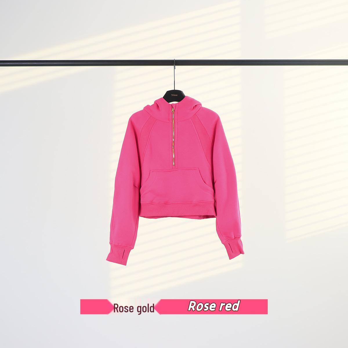 Lulu Yoga Wear Gold Stamped Half-Zip Hoodie Loose Short Sweatshirt with Velvet XL