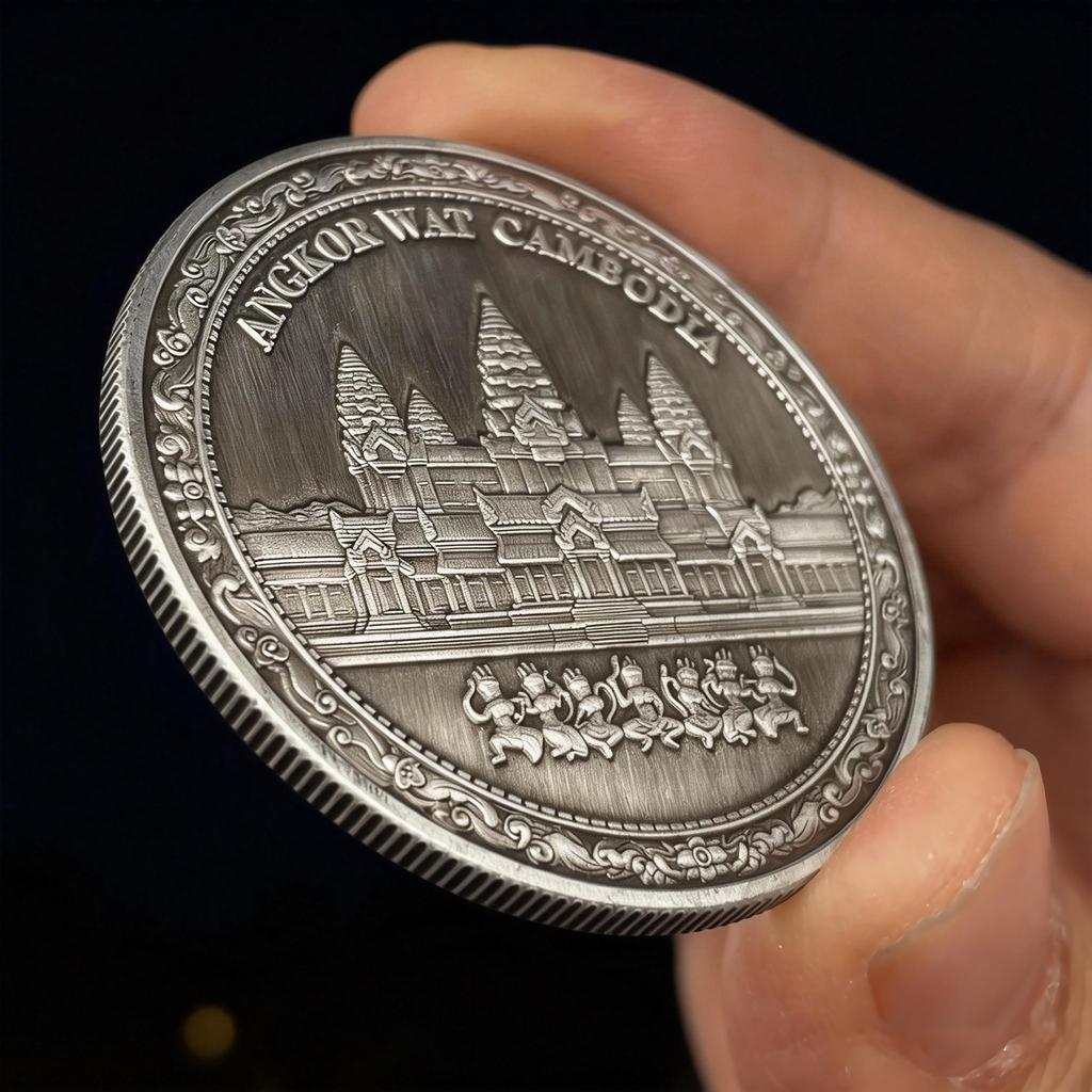 Kambodża Moneta pamiątkowa Angkor Wat, Uśmiech Khmerów, Turystyka kulturalna i kreatywna, Monety, Prezenty, 45mm