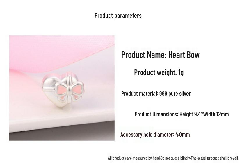 Sterling Silver Pink Bow Heart DIY Braided Rope Beads