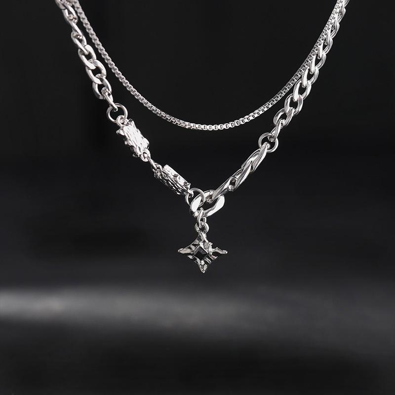 Mangxing Double-layer Cuban Necklace Male Niche Personality Design Light Luxury Ruffian Handsome Hip-hop Jewelry