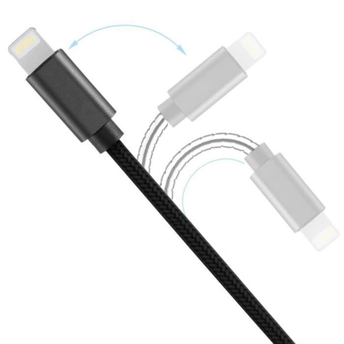 Câble USB - Non spécifié - Lot de 3 - 2M - Nylon Noir - Compatible avec iPhone