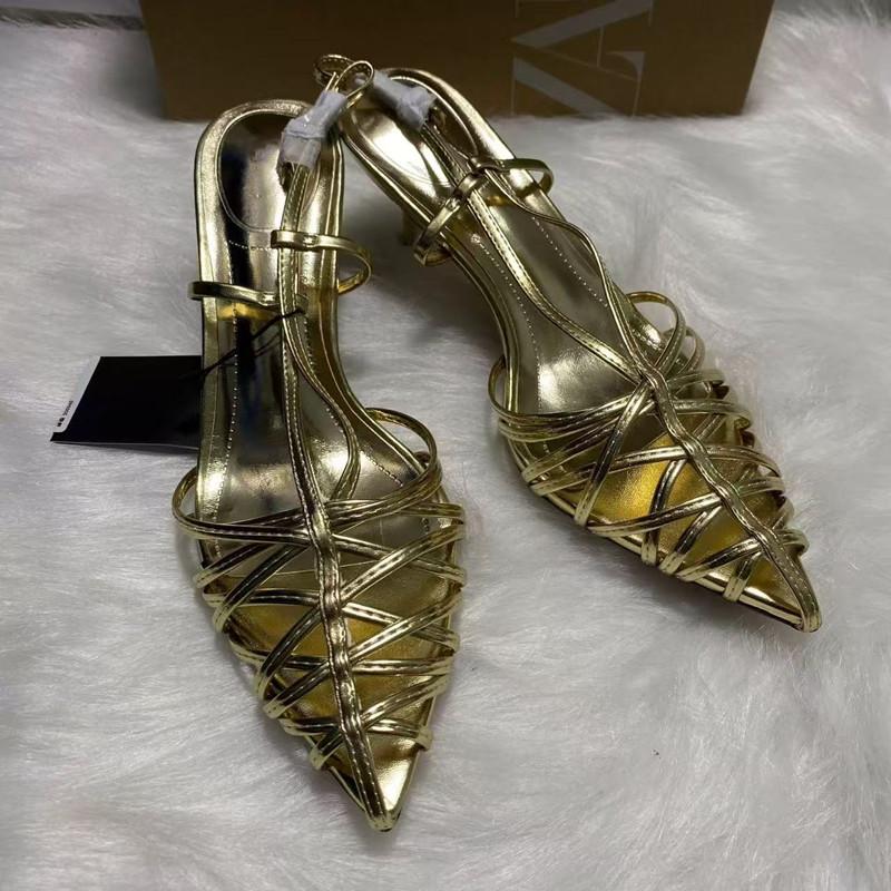 Ins Style Patent Leather Hollow Out Women Sandals Sexy Narrow Band Slingbacks Pointed Toe Thin High Heels Summer Shoes