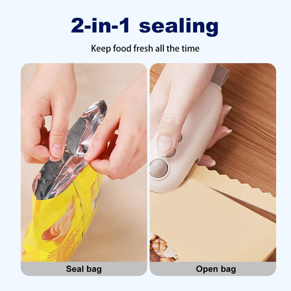 Mini Bag Sealer, Upgrade 2 In 1 USB Rechargeable Chip Bag Sealer Heat Seal Tool, Portable Heat Vacuum Sealers Food Sealer Bag