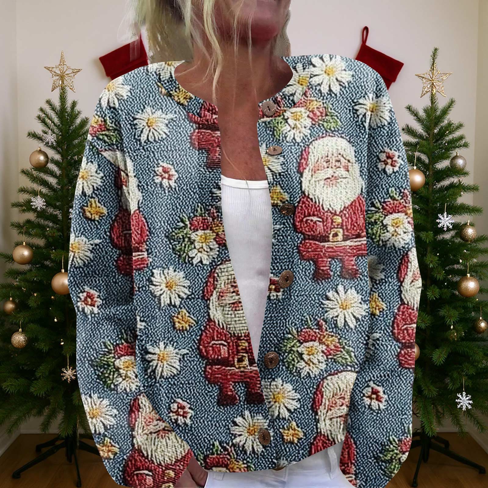 

Женский рождественский свитер Милый забавный рождественский свитер Осень и зима Свитер с длинным рукавом вязаный XL