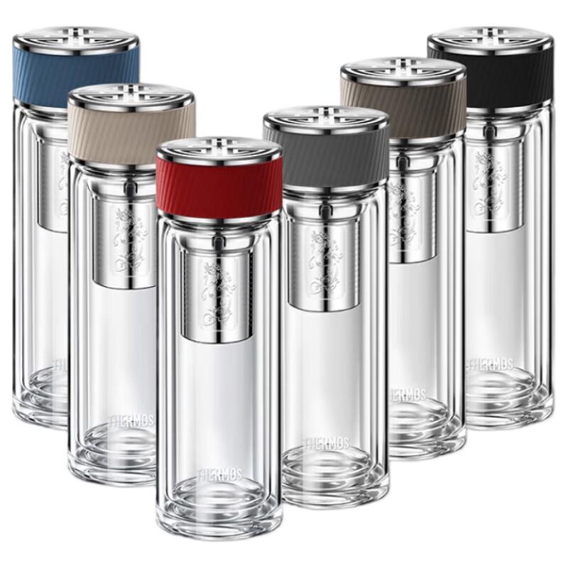 THERMOS TCGA-400 Double-Layer Heat-Resistant Glass Tea Cup with Filter