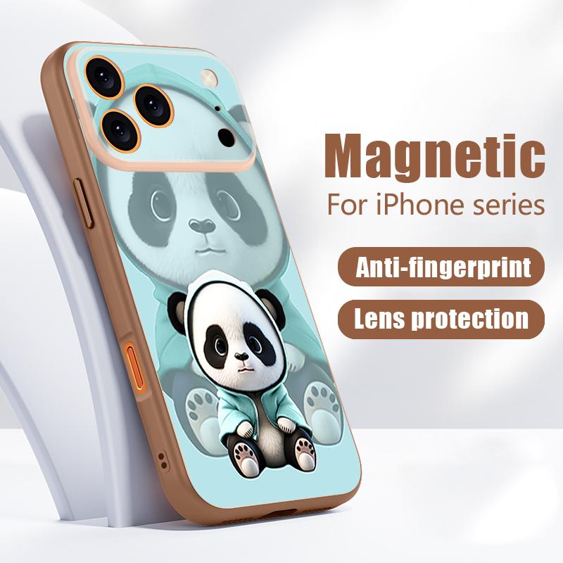 Blue Coat Panda Pattern Case For iPhone 17 Pro Max Magnetic For Magsafe Skin Feeling Cover For iPhone 16 15 14 13 Pro Max