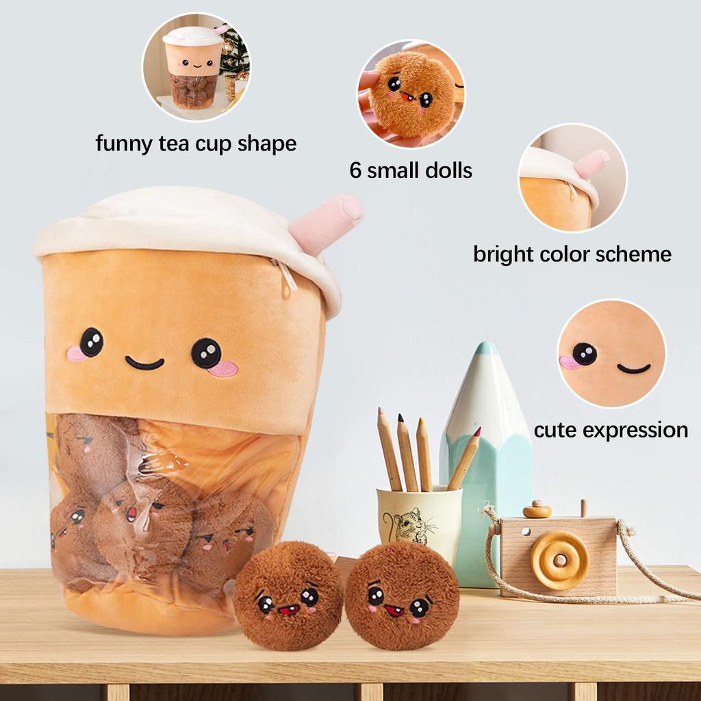 Cute Boba Milk Tea Plushie Toy Soft Stuffed Milk Tea Hug Pillow Balls Bubo Tea Cushion For Kids Girls Gifts Birthday Valentine