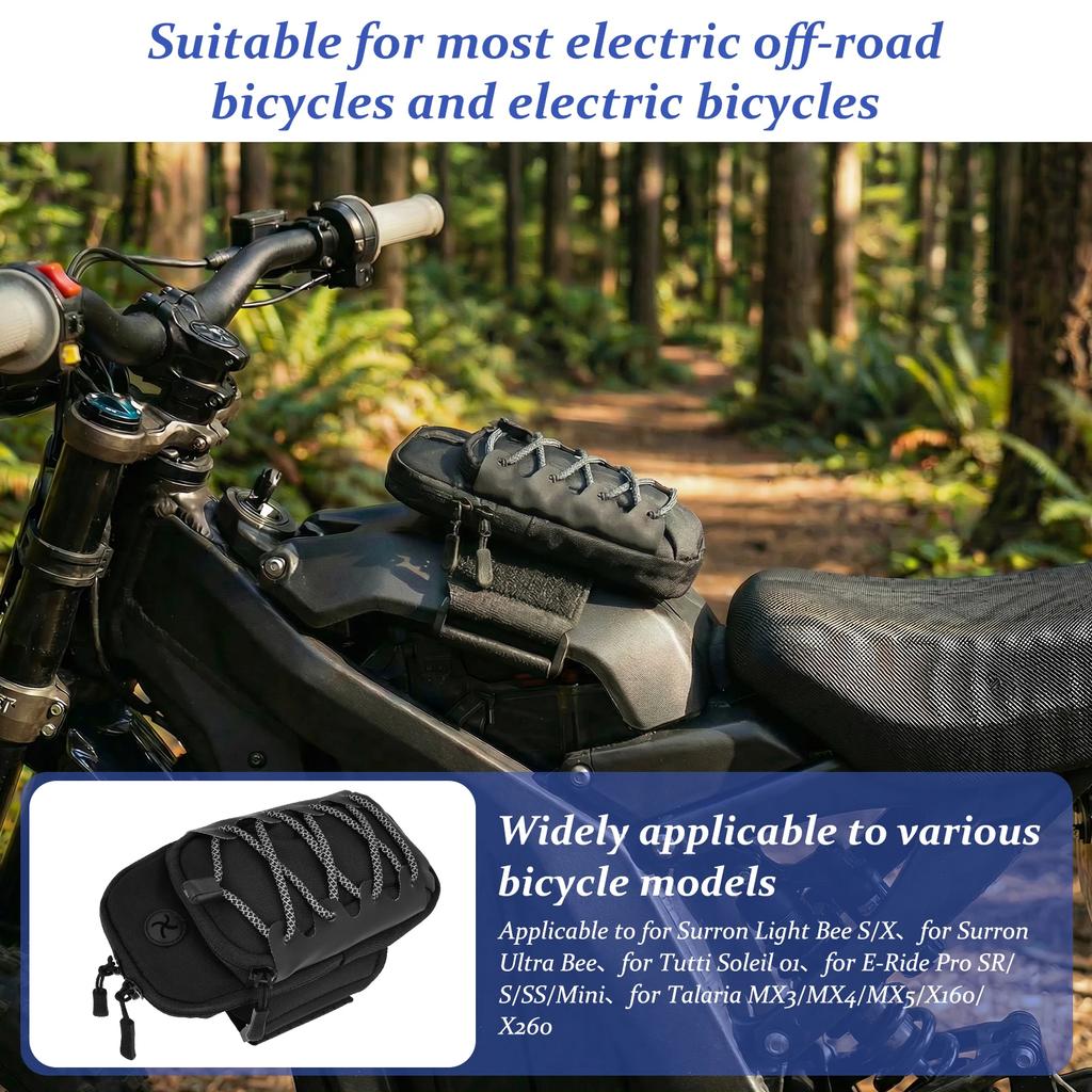 Motorcycle Handlebar Storage Bag Nylon Waterproof Battery Frame Bag with Earphone Hole Portable Phone Bag E-bike Accessories