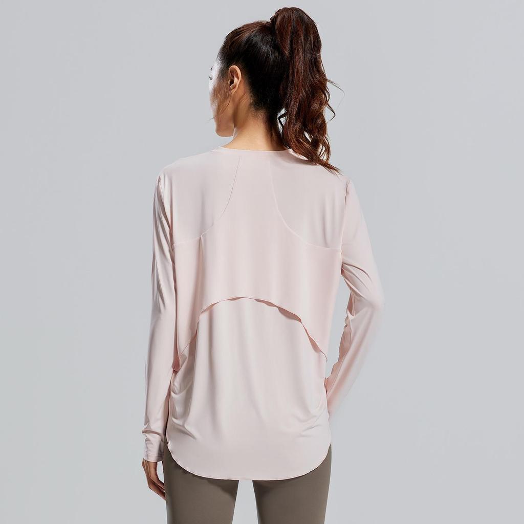 Juyitang Ice Silk Loose Fit Long-Sleeve Yoga Top with Round Neck