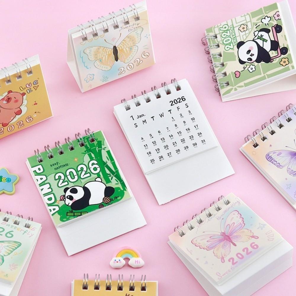 Cartoon Mini Calendar Standing Flip Coil Calendar Creative Schedule Planner Office School Supplies