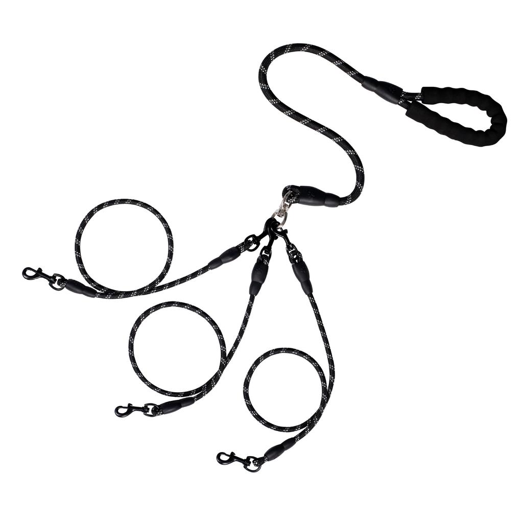3 in 1 Reflective Multi Dog Leash Soft Foam Handle Anti Tangle Swivel Hook Heavy Duty Rope for Walking 3 Pets Together