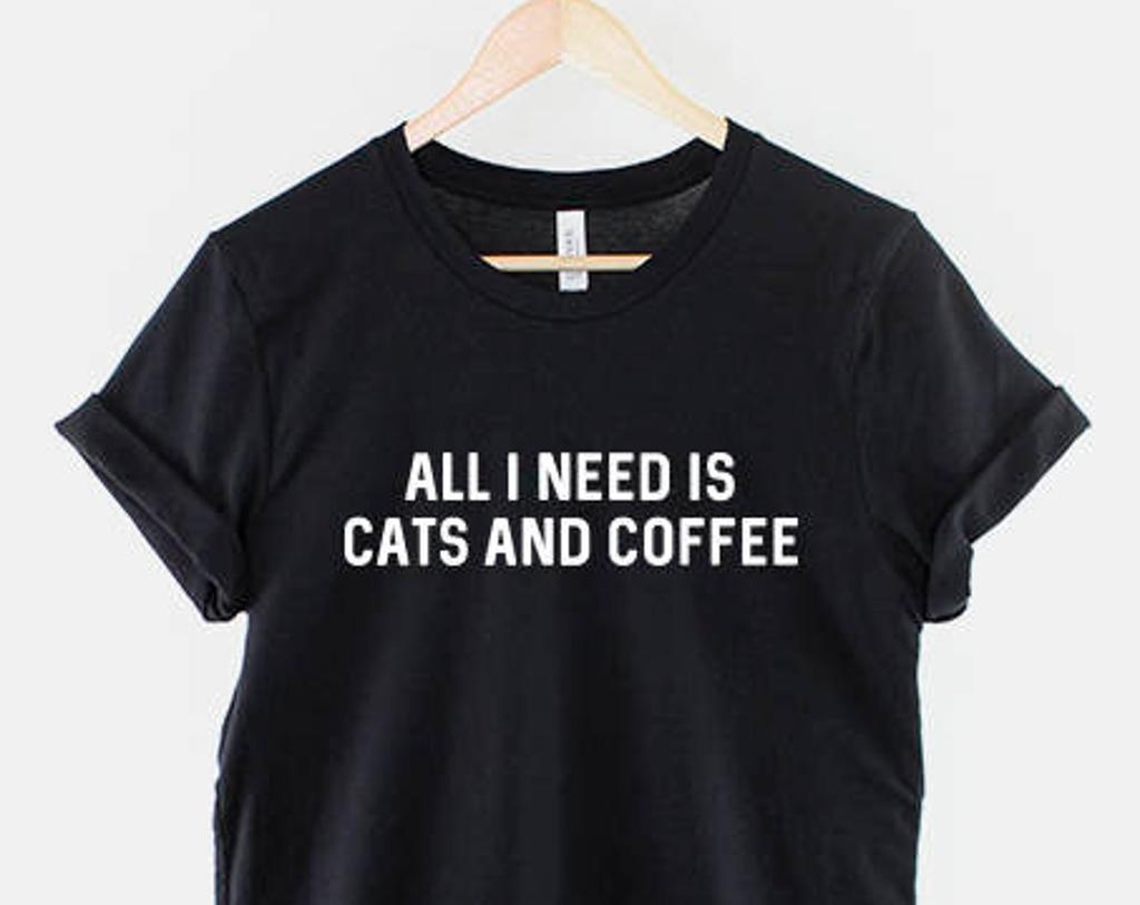 Cats and Coffee Graphic T-Shirt, Cat Lover Humor Top