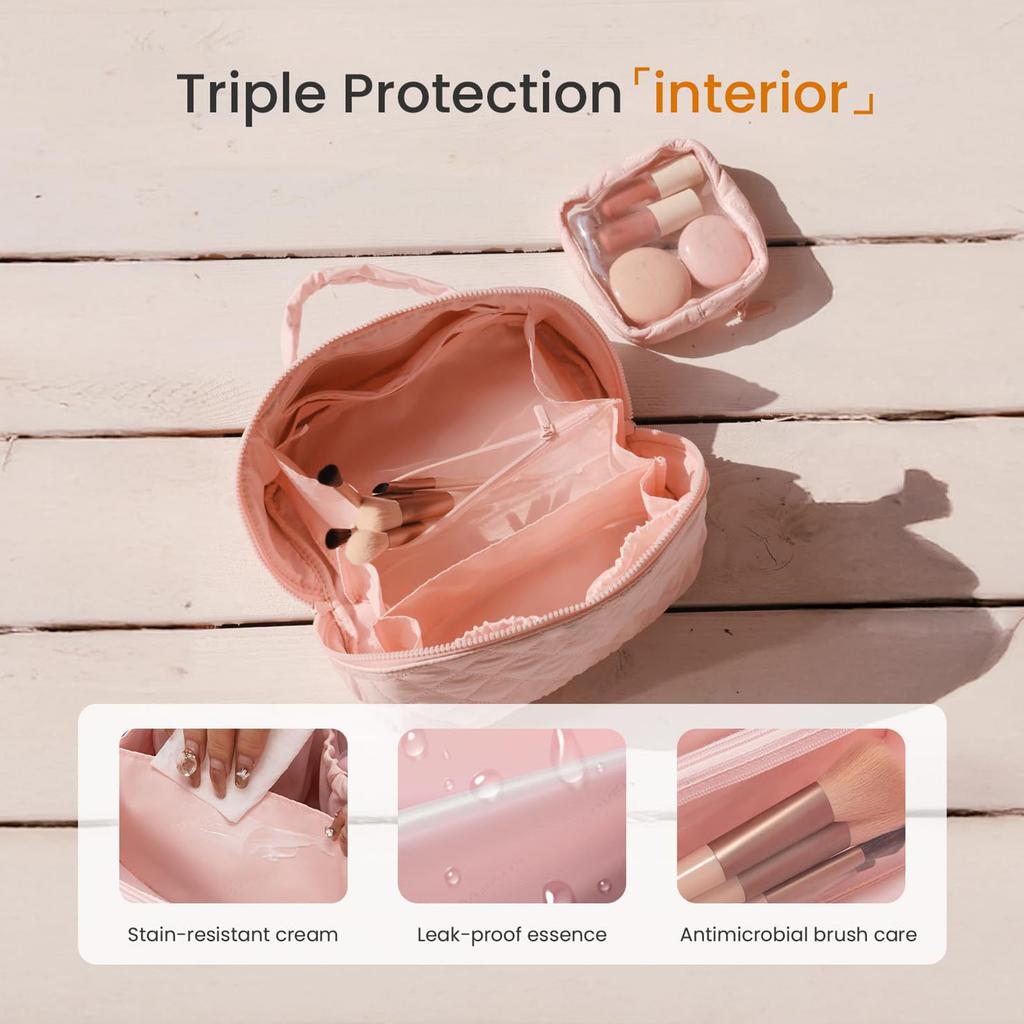 Girls Travel Makeup Pouch Open Flat Small Cosmetic Pockets Lightweight Bath Toiletry Bag Fashion Waterproof Storage Organizer