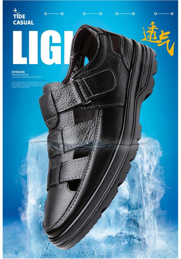 Prince Casual Genuine Leather Sandals for Men - Breathable, Non-Slip, Large Size 48, Ideal for Spring, Autumn, Summer Work.