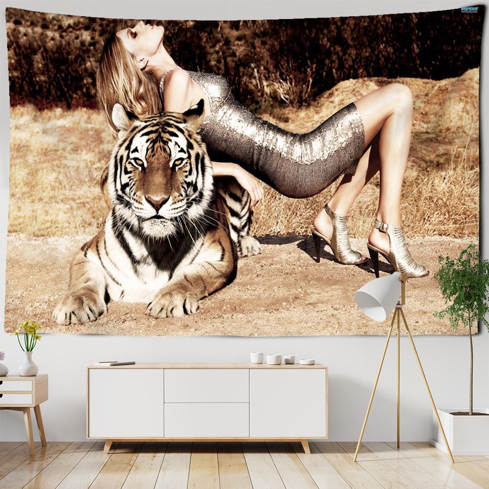 Beauty And Beast Tapestry Wall Hanging Primitive Forest Harmonious Natural Scenery Bohemian Hippie Beautiful Bedroom Decor