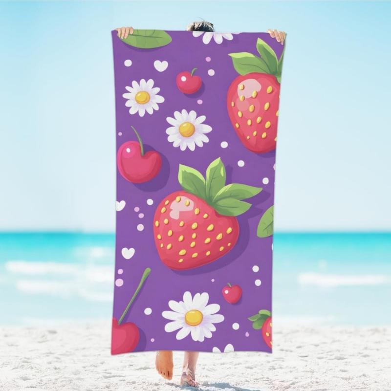 

Flower Strawberry Fruit Beach Towel Lightweight Microfiber Beach Towels Decor Quick Dry Pool Towel for Beach Travel Swim Camping W40*H60(CM)