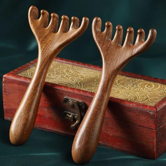 Deer Antlers Meridian Massage Comb with Storage Bag Long Handle Sandalwood Scalp Massager Comb Six-Claw Wide Tooth Body Massage Guasha Scrubber Tool