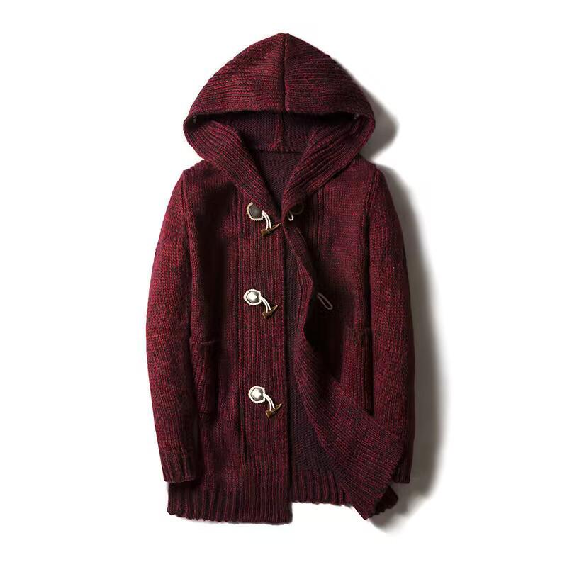 Herren Dicker Winter Kapuzen Strick Cardigan Mantel