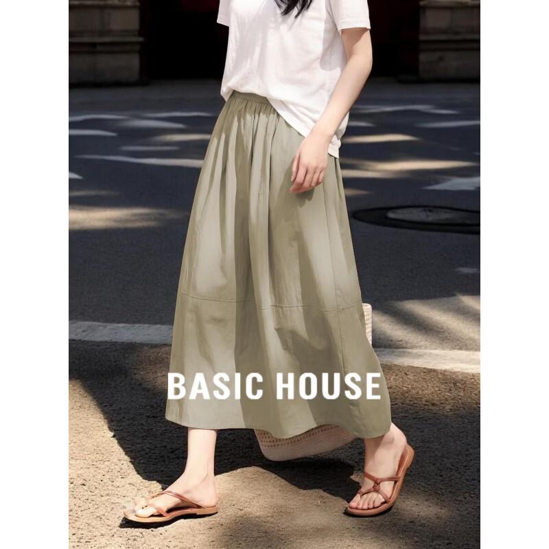 Basic House Women s Retro High-Waist A-Line Midi Skirt One Size