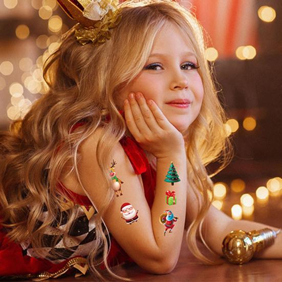 10 bucăți autocolante pentru tatuaj de Crăciun Desene animat minunat Moș Crăciun Om de zăpadă Elk Urs Autocolante pentru brad de Crăciun Copii