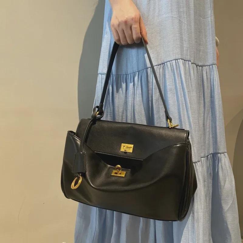 Dámská velká kabelka přes rameno z teletiny s uzávěrem – Neformální nákupní taška pro dojíždění