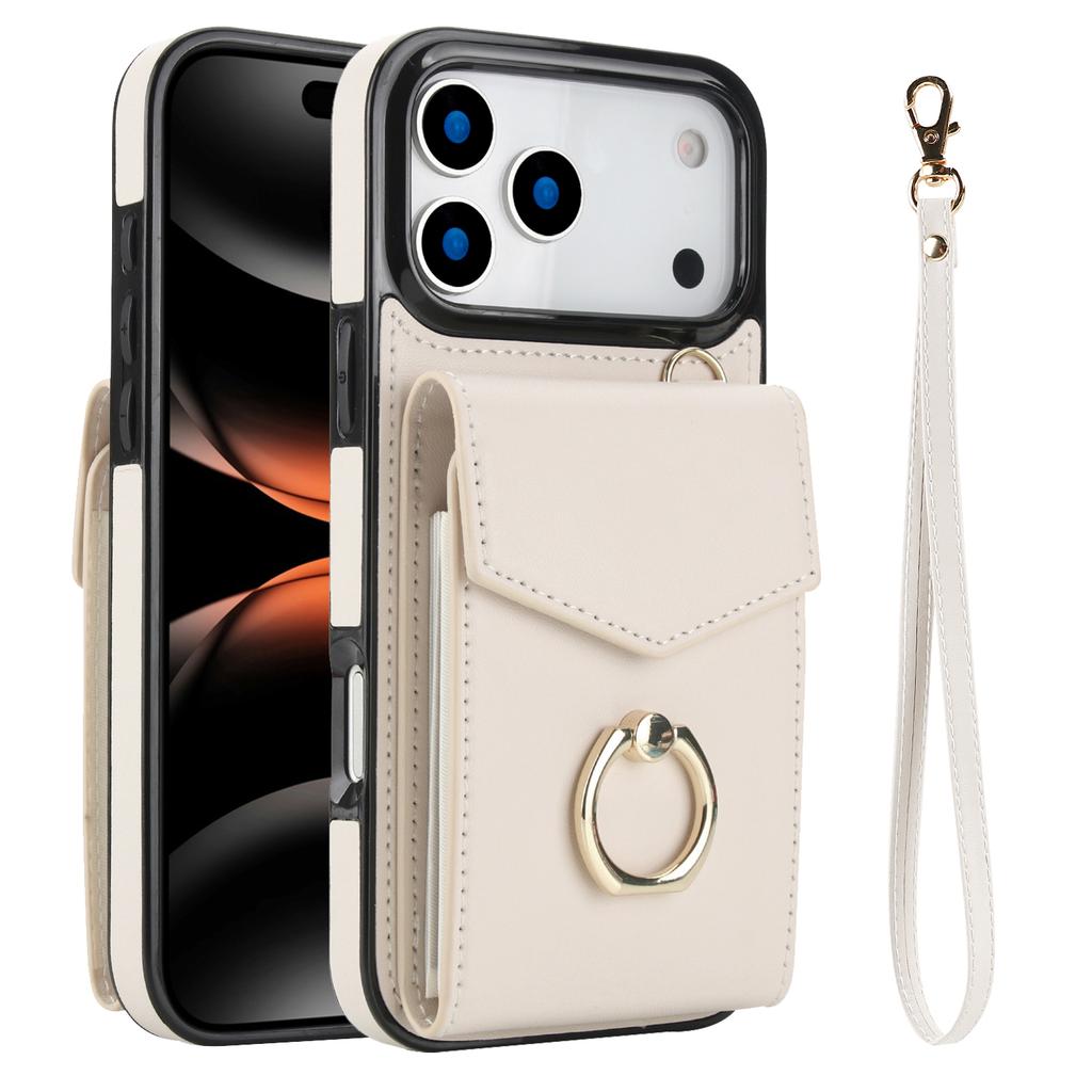 For iPhone 17 Pro Max Case Leather + TPU Accordion Card Bag Phone Cover with Ring Kickstand
