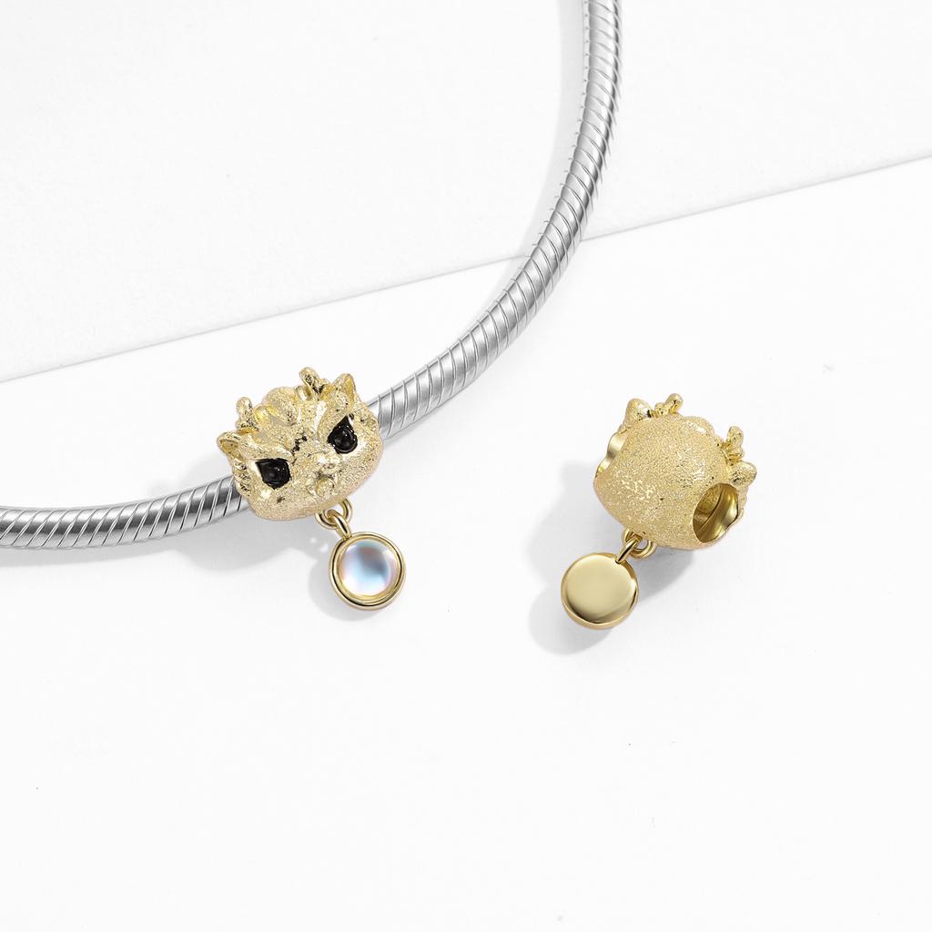 Cute Golden Little Dragon Charm Real 925 Sterling Silver Cartoon Beads for Women Charm Bracelet Necklace Fashion Jewelry Making