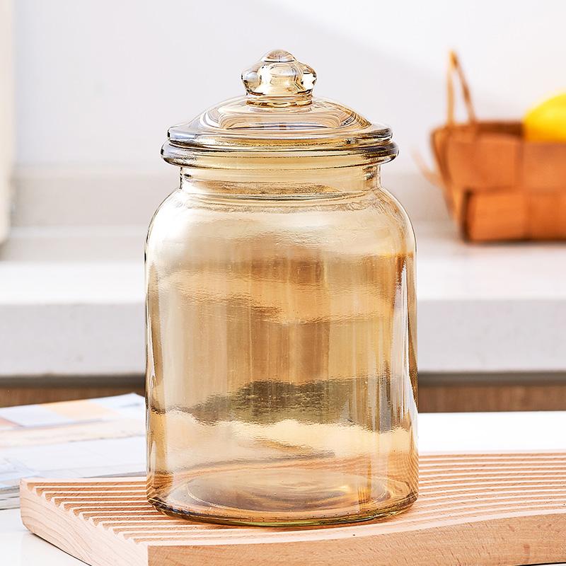 Creative Amber Plaid Striped Glass Jar Sealed Tea Candy Jar Kitchen Food Storage Container Clear Glass Bottle Box Home Decor