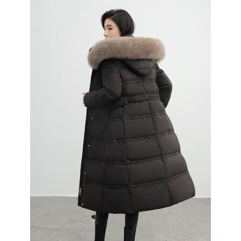 Dámská dlouhá péřová bunda s kapucí a límcem z liščí kožešiny XueZhongFei