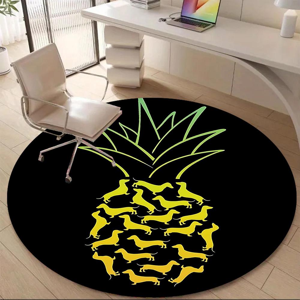 1PC Pineapple Dogs Office Round Area Rug, Indoor Mat Suitable ForOffice, Under Office Chairs Bedroom Living Room Home Decor, Room Deco f158