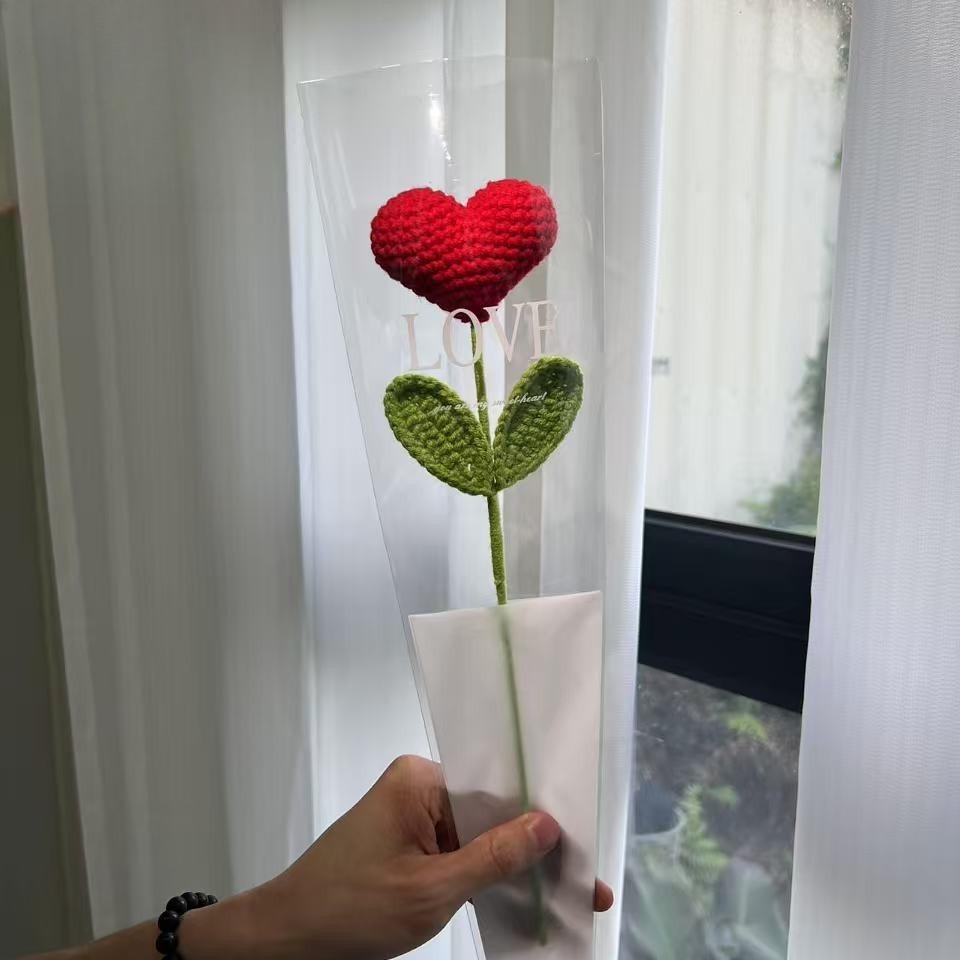 Handmade Crochet Heart Bouquet Yarn Love Flowers With Green Stems For Valentines Day Mothers Day Birthday Gifts