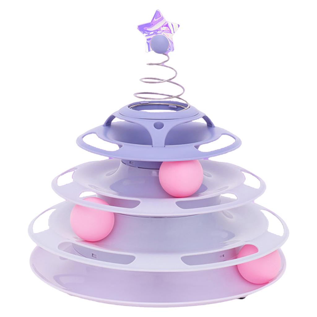 Cat Toy Roller 3 Levels Antislip Base Easy To Clean Interactive Turntable Track Toy for Batting Chasing Swatting Purple