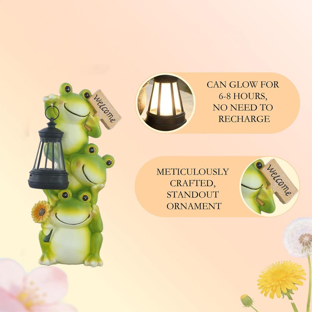 Solar Garden Light Frog Statue Decorative Frog Path Lamps with Lantern Solar Lantern Lights Outdoor Garden for Patio Lawn