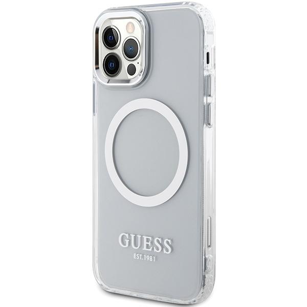 Guess Guhmp12Mhtrms Iphone 12/12 Pro 6.1 Srebrny/Silver Hard Case Metal Outline Magsafe