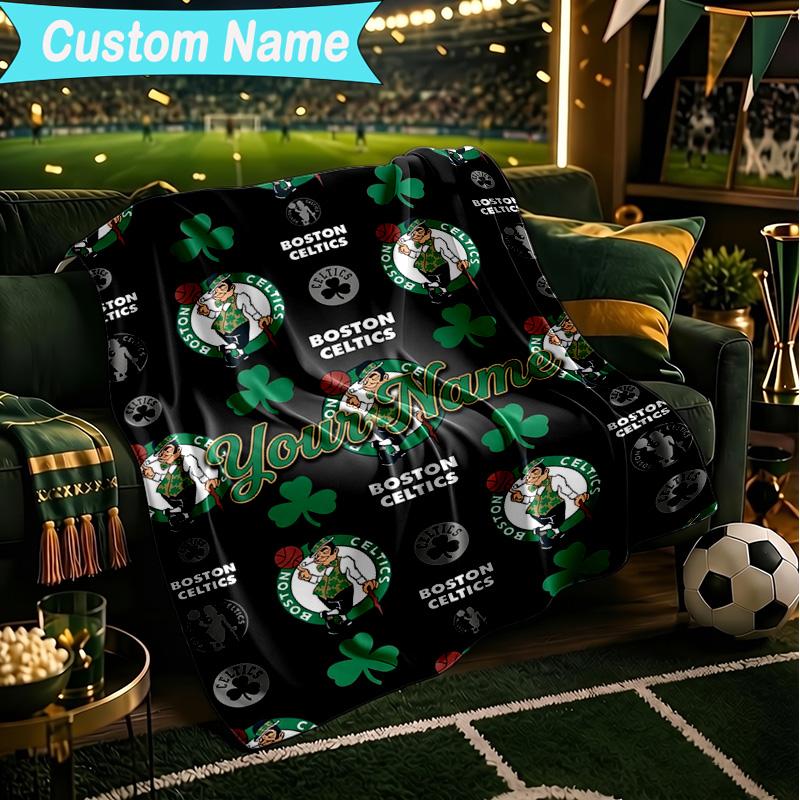 1PC Custom Name Blanket Celtics Logo Flannel Blankets Patterns Throw Blanket All-Season Soft Gift for Couch, Bed, Camping, Birthday Gifts