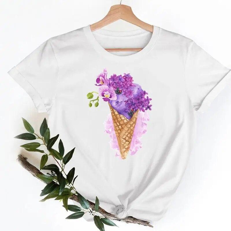 Tee Shirt T Fish Watercolor Printing Women Casual Fashion Tshirt Top Female Lady Clothes Short Sleeve Graphic T-shirts