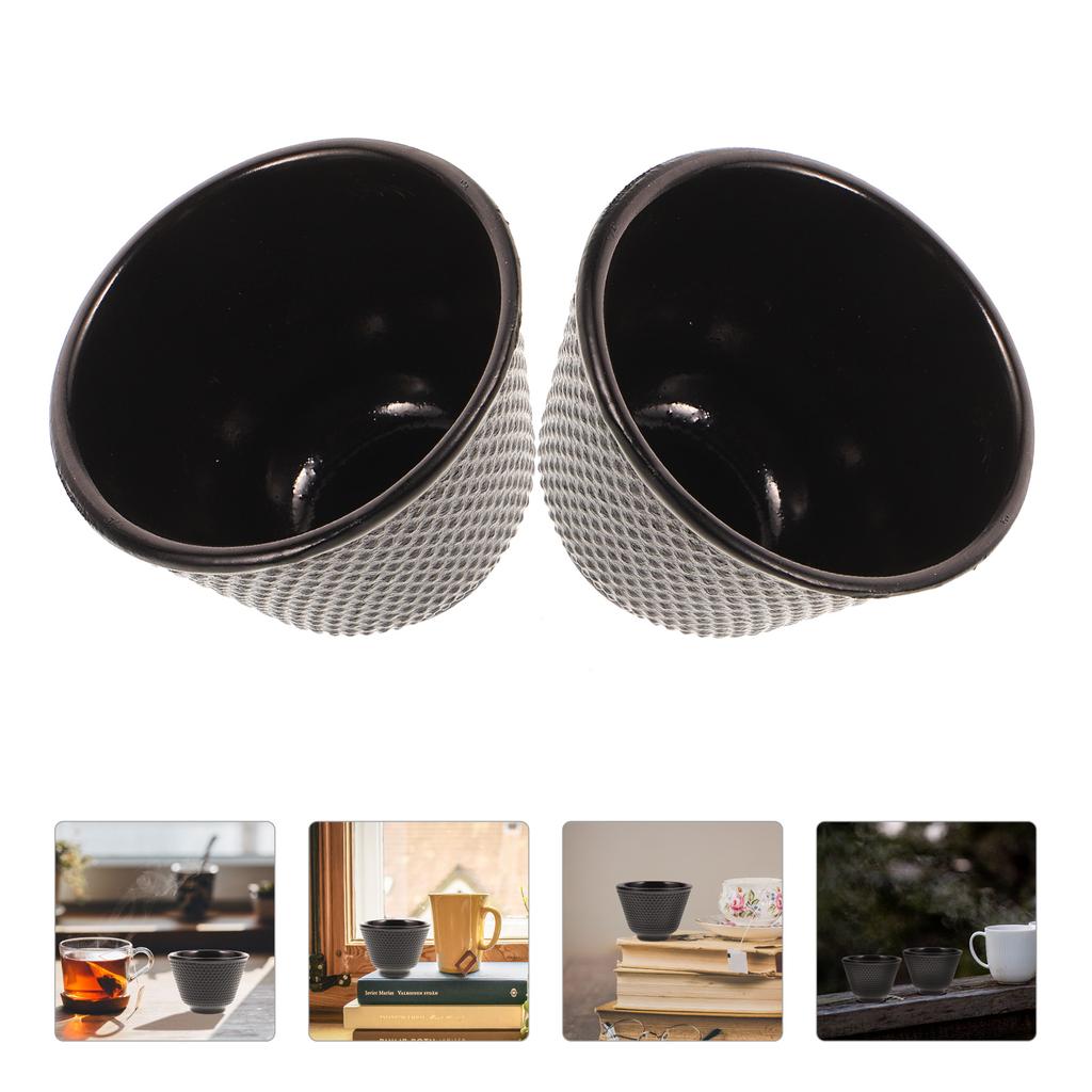 2 Pcs Tea Cups Cast Iron Teacup Retro Japanese Style Teaware Sake Glass Drinking Black