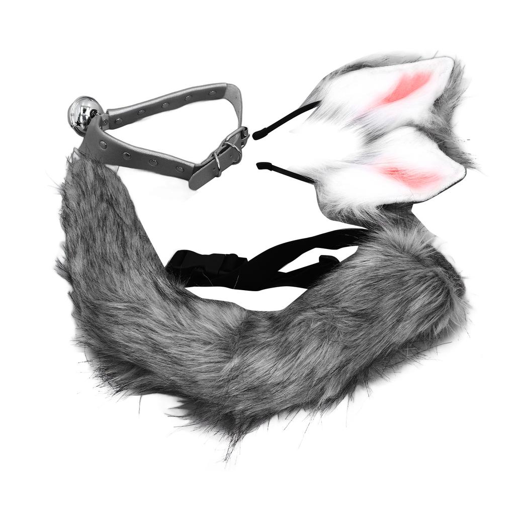 Faux Fur Wolf Fox Tail Ears Hair Clips Neck Collar Set Cat Ears and Wolf Fox Animal Tail Cosplay
