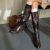 Women's Knee High Boots Mid Heels Fashion Buckle Shoes 2025 Winter Pumps Chelsea Boots New Walking Designer Trend Mujer Botas