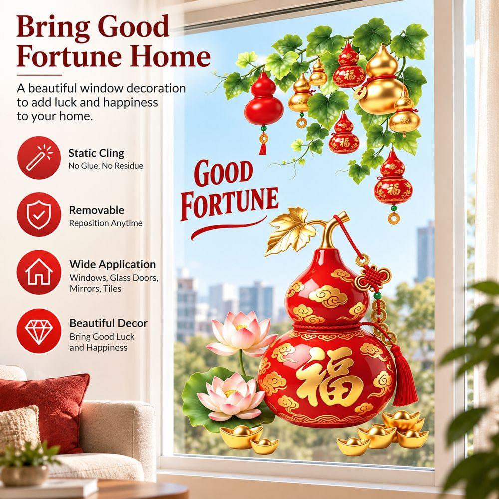 Glass Window Decal Gourd Window Sticker Glass Door Sticker for Bathrooms Living Rooms and Bedrooms
