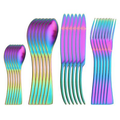 Western Style 304 Stainless Steel Flatware Cutlery Set Tableware Knife Fork Coffee Spoon Kitchen 24Pcs Rainbow Dinnerware Set