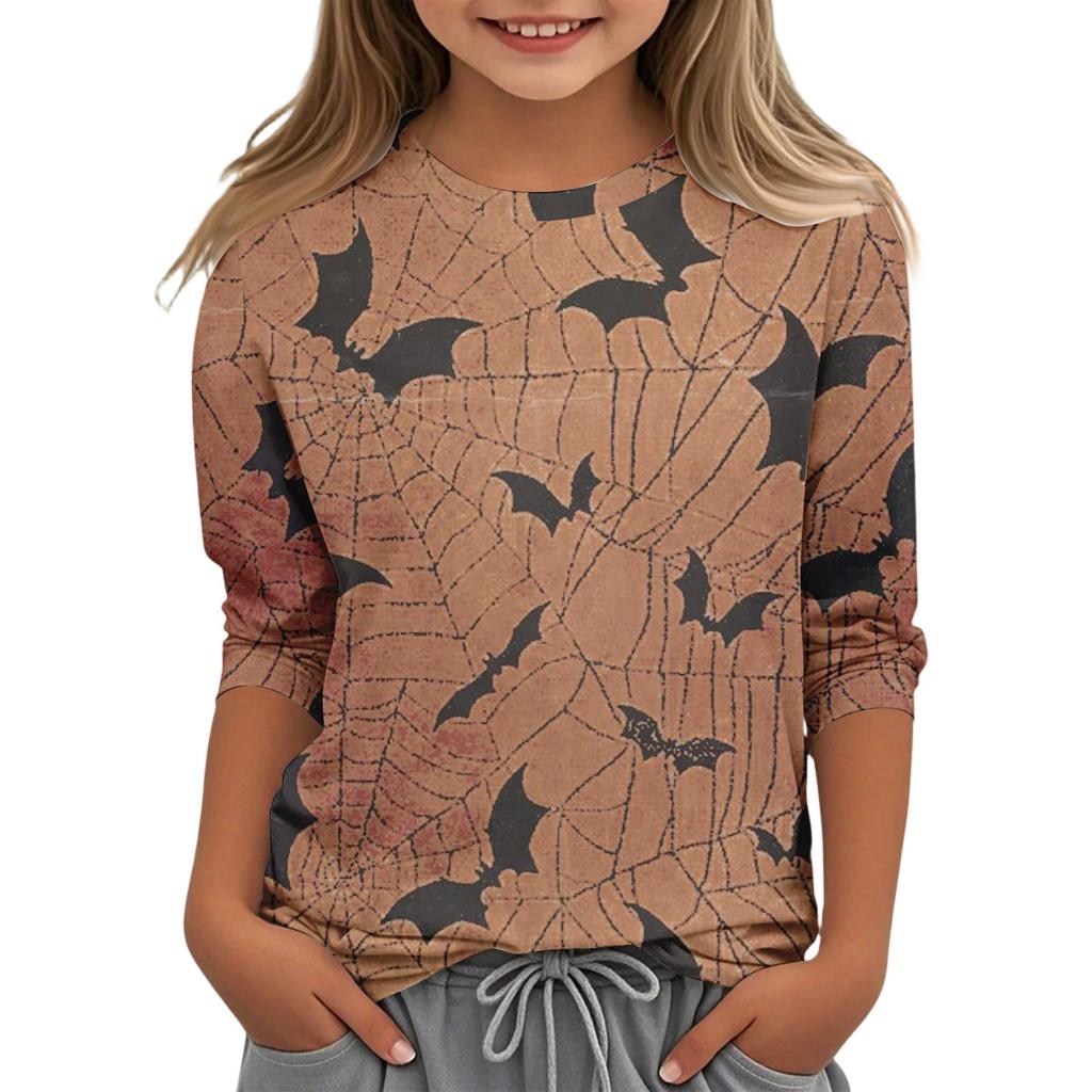 Children's Casual Three-quarter Sleeve Round Neck Top