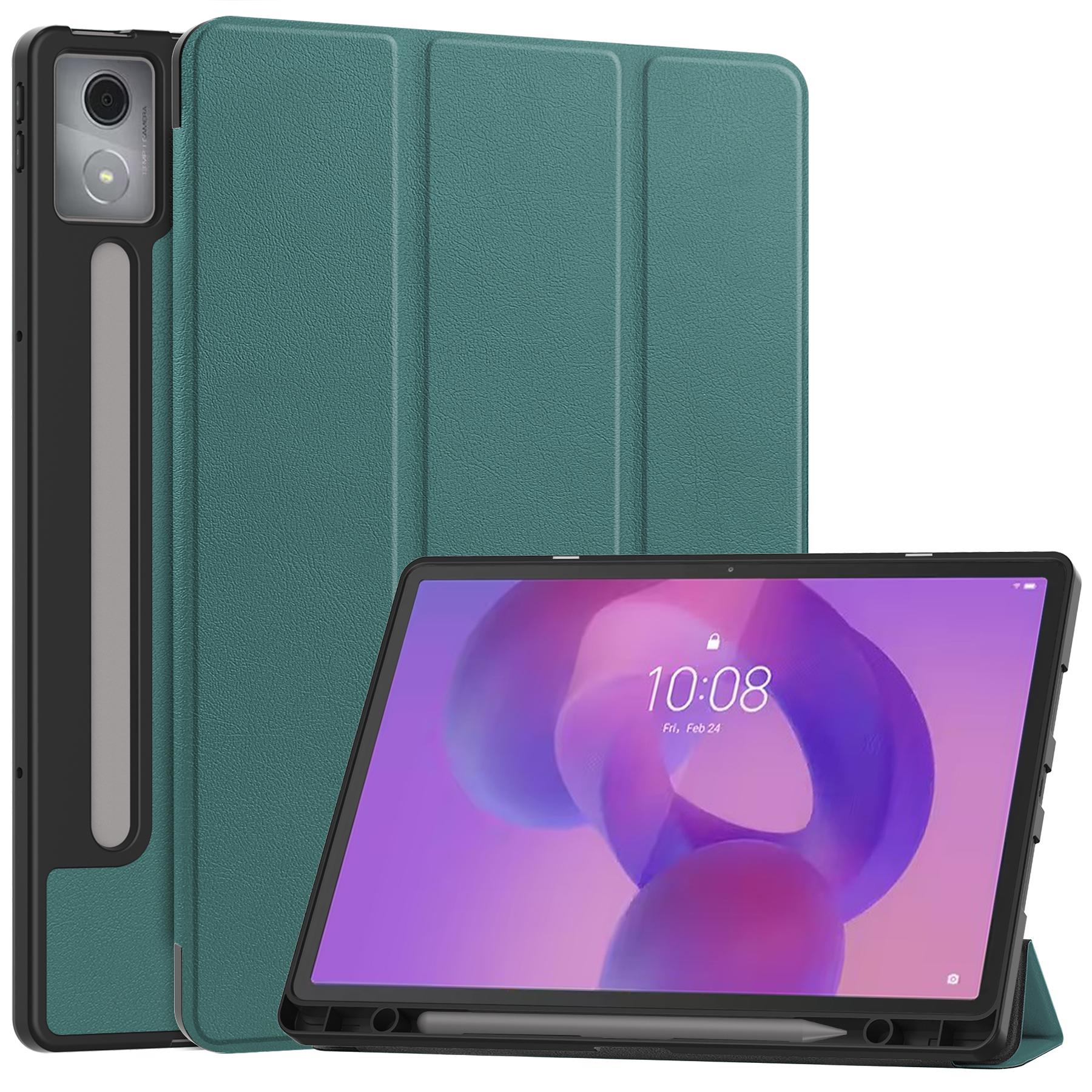 

For Lenovo Idea Tab Pro Case Tri-Fold Stand Leather+PC Tablet Cover with Pen Holder Blackish Green