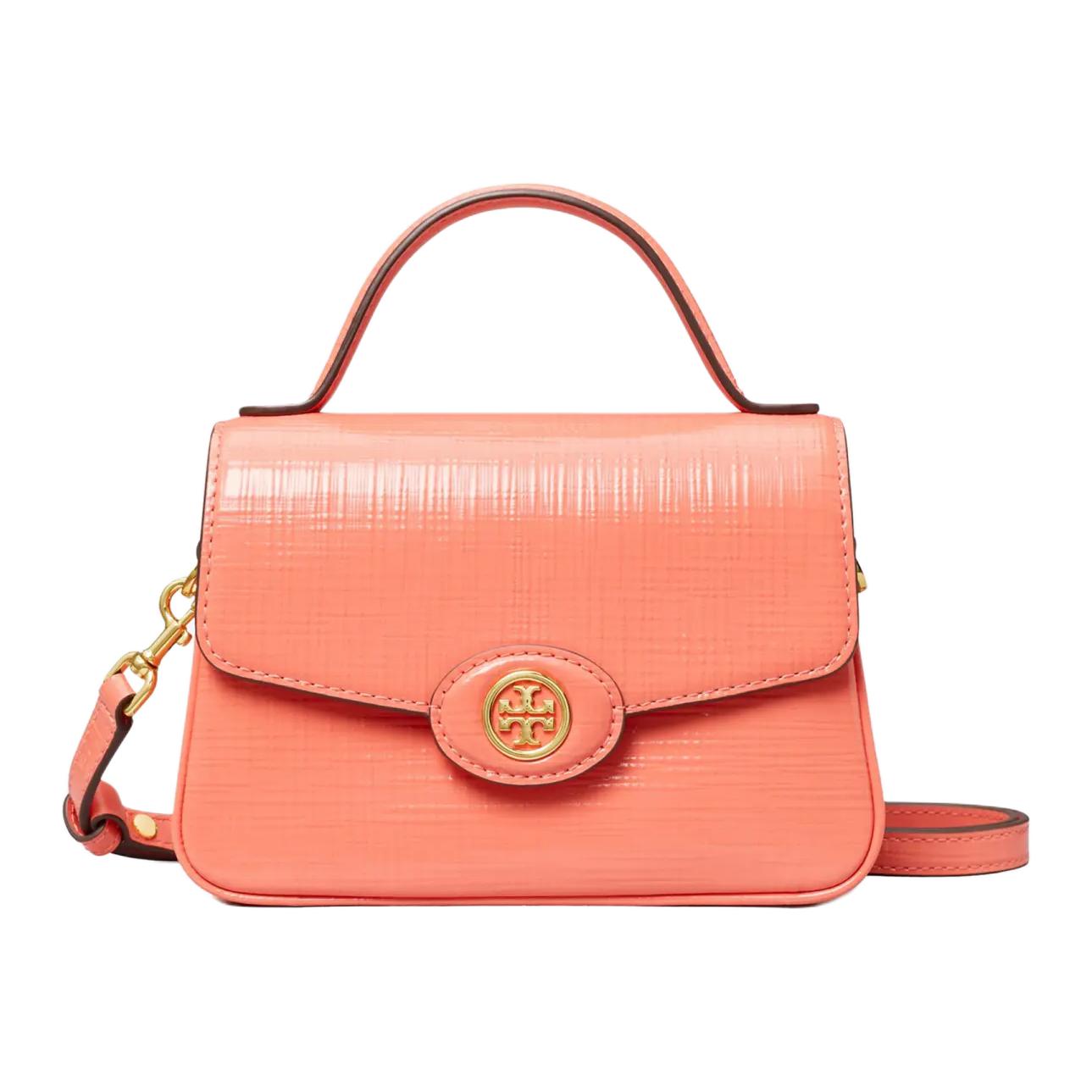 Tory Burch Robinson Flap Magnetic Snap Crosshatch Leather Shoulder Crossbody Handbag Small Women handbag Coral-Red 158510-650 Basic Set BagDust Bag 36560₽