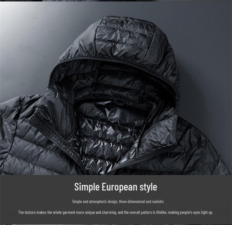 Men's Hooded Lightweight Down Jacket - 2025 Autumn/Winter White Duck Down
