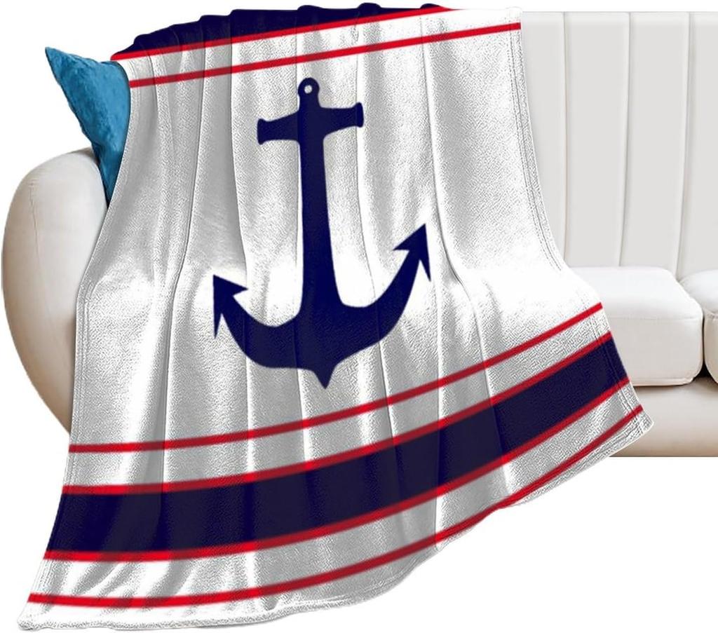 Nautical Anchor Blanket Gift for Boaters Sailors Birthday Christmas Sea Ocean Theme Throw Blanket for Couch Bed Sofa Chair Dorm