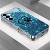 Gold-plated Tempered Phone Case, Compatible Galaxy S26 S25 S24 S23 S22 Ultra Plus. Features a Blue Heart Ocean Pattern Design