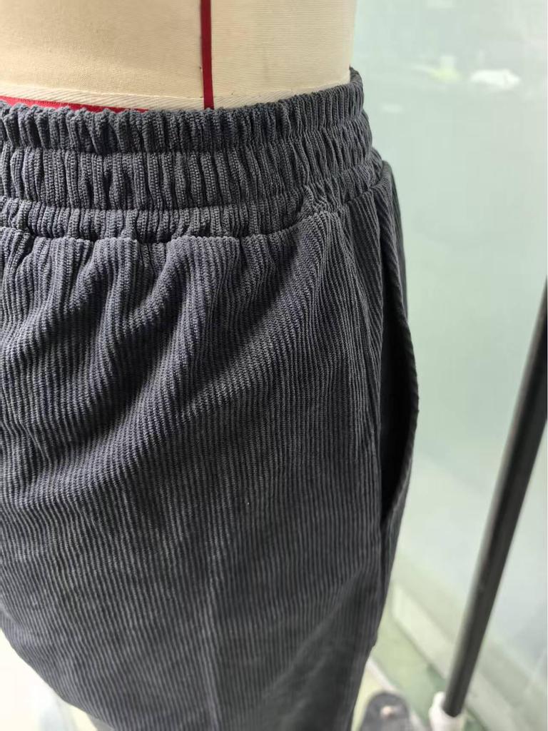 Women's Elastic High-Waist Corduroy Pleated Wide-Leg Pants with Pockets - Casual, Comfortable, Loose Fit for Autumn